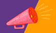 Vector icon of vintage megaphone for fake, breaking news or sale. Vector retro megaphone in doodle style on white background.