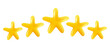 Vector icons of five yellow stars glossy colors. Achievements for games or customer rating feedback of website.