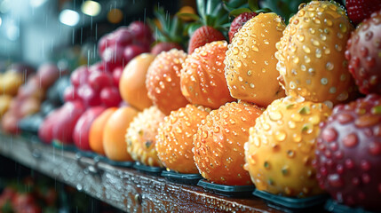 Wall Mural - A high quality photo of tropical fruits on a market stall.