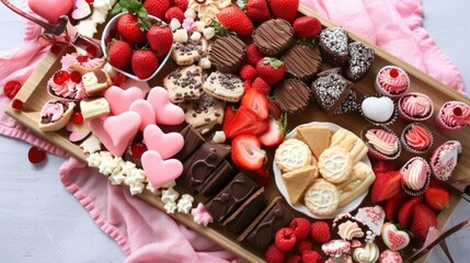 Sticker - Valentine's day chocolate platter with strawberries, chocolate, and other sweets. Generative AI.