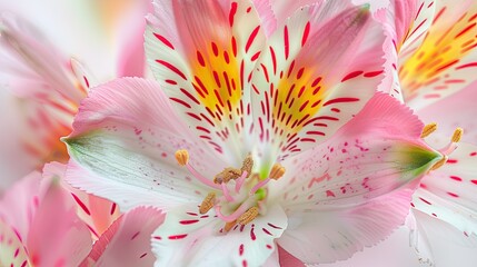 Wall Mural - Stunning macro shots capturing the delicate pink and white alstroemeria blooms embodying love beauty and the wonders of nature These captivating floral images are perfect for backgrounds gr