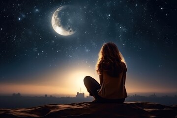 Night moon astronomy outdoors.