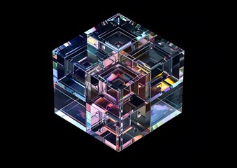 Wall Mural - Shiny Glass Cube: Futuristic Holographic Design