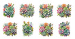 set of 8  succulent, watercolor, clipart, white background, isolated