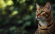 portrait of a bengal cat with green eyes in the grass, banner, background