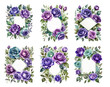 set of 6  frames of watercolor violet and blue roses, greeting card template, Mother's day, clipart
