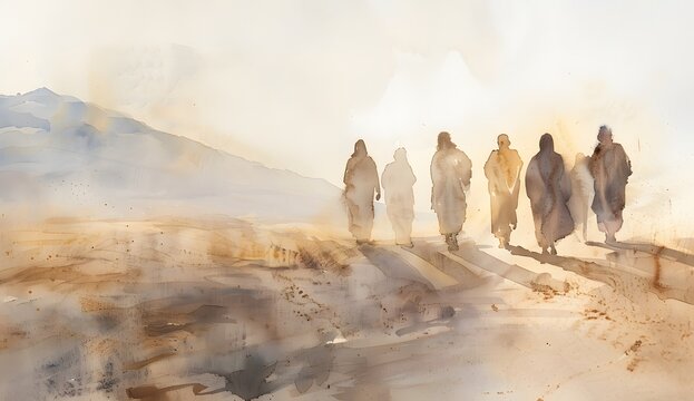 Jesus and Friends Walking in a Calm Desert 