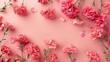 Celebrate Mother s Day weddings and Valentine s Day with a stunning top view design featuring a beautiful bunch of carnations on a soft pink backdrop leaving room for customization