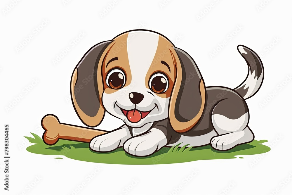 Beagle Puppy with Bone - Funny and Cute Cartoon Illustration Vector for ...