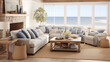 A modern coastal living room and nautical details provide a relaxed seaside vibe.