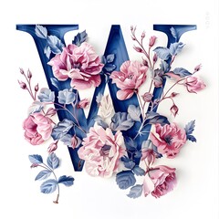 Wall Mural - Pretty Floral w Letter on White Background