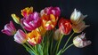 Vibrant tulips in a stunning bouquet pop against a dark backdrop perfect for gifting on Mother s Day International Women s Day or birthdays