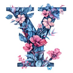 Wall Mural - Pretty Floral Y Letter on White Background 