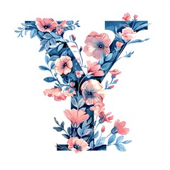 Wall Mural - Pretty Floral Y Letter on White Background 