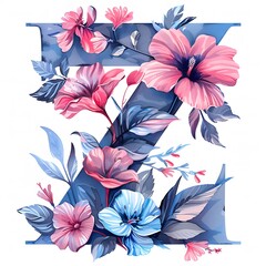 Wall Mural - Pretty Floral Z Letter on White Background