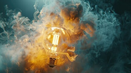 Wall Mural - light bulb taking off and releasing smoke. concept of idea explosion, learning, education and startup. 3d rendering