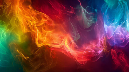 Wall Mural - Abstract colorful smoke swirls in red, blue, and green on a dark background.