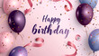 Vector happy birthday horizontal illustration with 3d realistic balloons  on pastel background with text and glitter confetti.