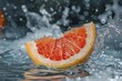 grapefruit splashing into clear water with dramatic ripples and droplets