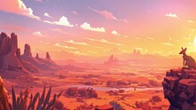 Sunset In The Desert With Kangaroos