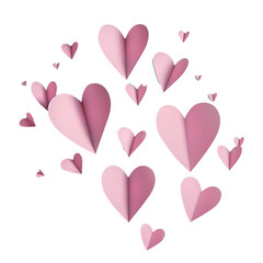 pink paper hearts flying
