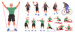 © Hanna Syvak - Elderly Man In A Jersey Doing Various Exercises. Aged Male Character Engaging In Different Sports, Vector Illustration
