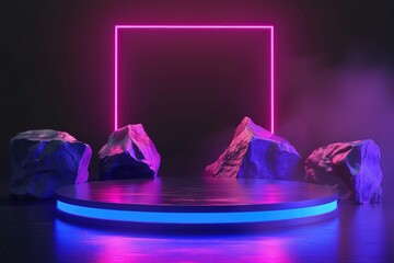 Wall Mural - realistic neon empty podium