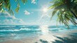 Tropical paradise beach, beautiful magical palm trees hanging on the seashore.