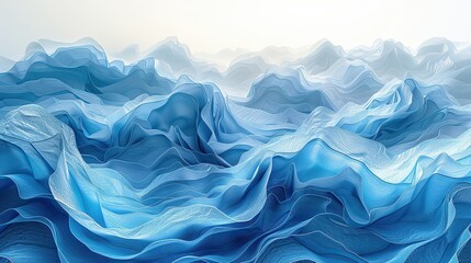 Wall Mural - From a bird's eye view, light blue square thin plastic sheets are spread like the sea, with undulating waves