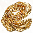 A golden, shiny fabric that is twisted and curled into an intricate design.