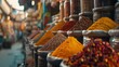 A traditional street market filled with colorful and tasty spices, AI generated image.