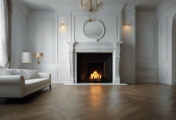 interior room 3d fireplace classic white Empty renderi