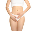 © New Africa - Gynecology. Woman in underwear on white background, closeup