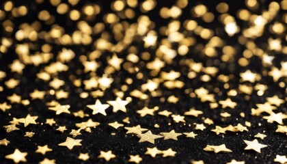 Wall Mural - 'black confetti star background glitter gold background. golden holiday luxury abstract bokeh gliste