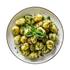 Poster - Plate of Potato Gnocchi with Pesto Sauce Isolated on a Transparent Background