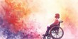 woman in a wheelchair, minimalistic watercolor illustration, clear colors, pastel colors, copy space,