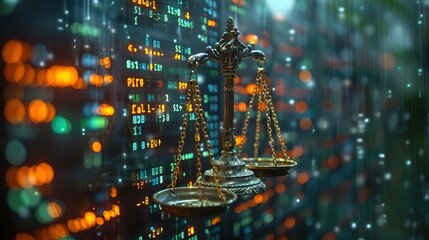 Wall Mural - Digital Judiciary: Scales of Law Amid Data Center Landscape