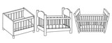Fototapeta Pokój dzieciecy - Outline cute hand drawn baby crib  isolated on white background.