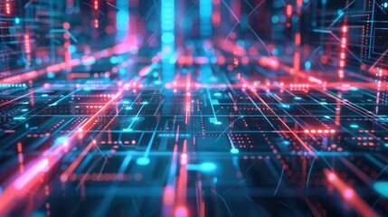 Semiconductor microchip technology neon light abstract illustration background.