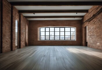 Wall Mural - interior big beams white wooden floor window room loft bricks Empty walls