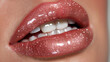 Perfectly shaped lips adorned with a glossy sheen, radiating with a hint of allure and sophistication
