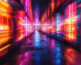 Fototapeta Przestrzenne - Neon lights creating an urban abstract scene