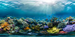 An enchanting underwater scene showcasing vibrant coral reefs and a variety of fish swimming gracefully.