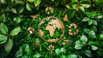 Wall Mural - ESG concept of environmental, Green forest background with ESG icon on virtual screen ,paper cut