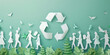 Recycle Symbol, many people doing activities, enjoy their life in a good atmosphere, save the planet and energy concept