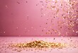 'flying pink glitter confetti gold festive background tinsel light glistering christmas tree striking lustrous holiday sequin abstract bokeh glittering fabu'