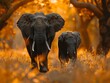 Harmony of Nature: African Elephant Family in Savanna