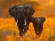 Peaceful Harmonious Scene of Elephants in Savanna