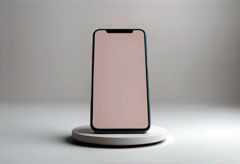 'rendered Device smartphone mockup pink screen design presentation light background minimal 3d stand application poduim three-dimensional render abstract advertising banner'