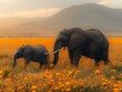 A Moment of Harmony: Elephants in a Serene Landscape